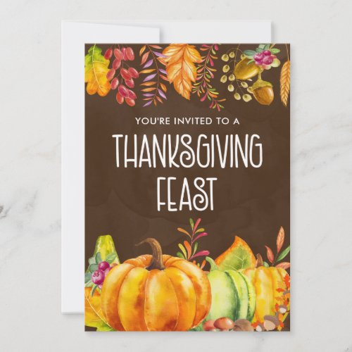 Pumpkins and Autumn Leaves Thanksgiving Feast Invitation