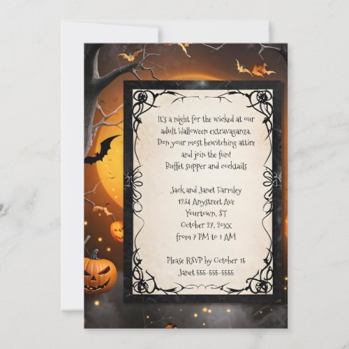 Pumpkins and Bats Halloween Invitation