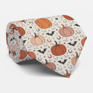 Pumpkins and Bats Halloween Pattern Neck Tie