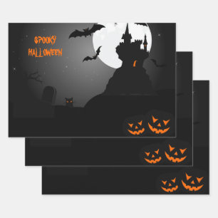 Pumpkins and Bats Halloween Wrapping Paper Sheets