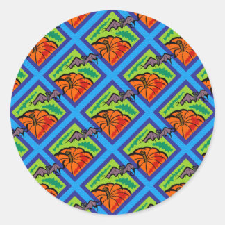 Pumpkins and Bats in Patterns of Green/Blue Classic Round Sticker