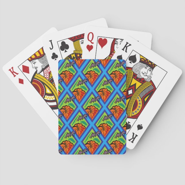 Pumpkins and Bats in Patterns of Green/Blue Poker Cards (Back)