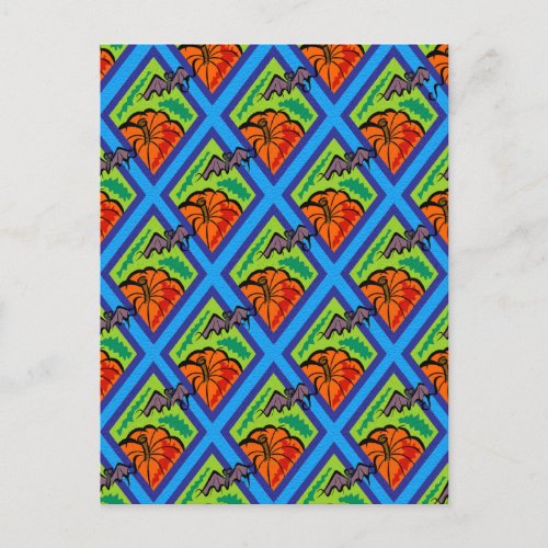 Pumpkins and Bats in Patterns of GreenBlue Postcard