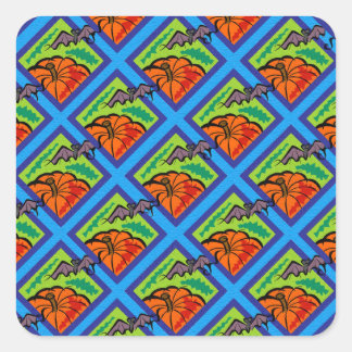 Pumpkins and Bats in Patterns of Green/Blue Square Sticker