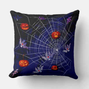Pumpkins and bats throw pillow