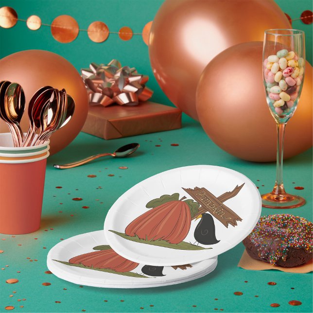 Pumpkins And Blackbird Paper Plates (Creator Uploaded)
