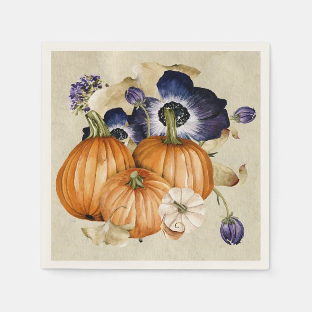 Pumpkins and Blue Anemones Still Life Napkins (Front)