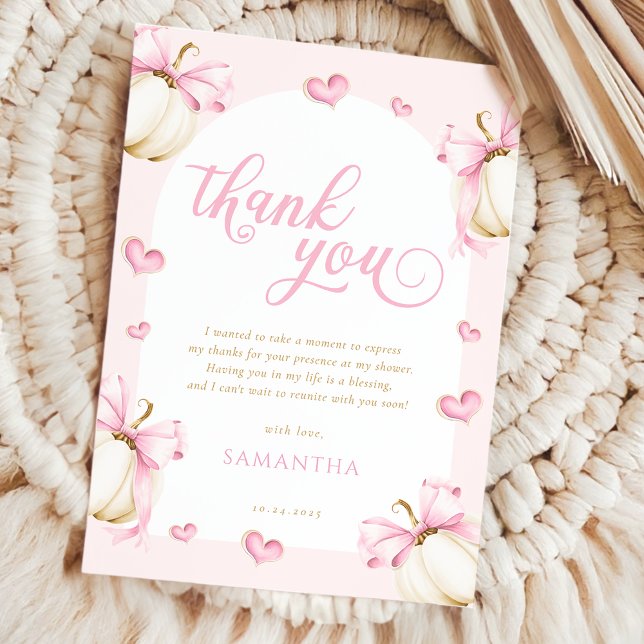Pumpkins and Bows Girl Baby Shower Thank You Card (Creator Uploaded)