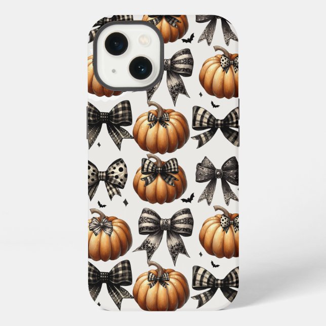Pumpkins and Bows iPhone Case- Halloween Fall Gray Case (Back)