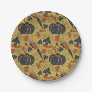 Pumpkins and carrots seamless pattern paper plates