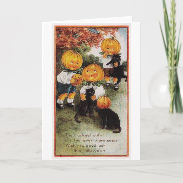 Pumpkins and Cats Vintage Halloween Card (Front)