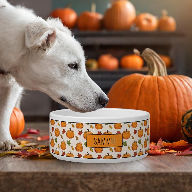 Pumpkins And Colorful Autumn Leaves Pattern & Name Bowl (Creator Uploaded)