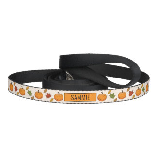 Pumpkins And Colorful Autumn Leaves Pattern &amp; Name Pet Leash