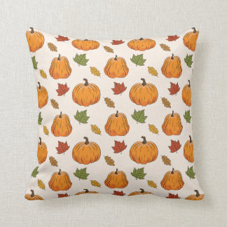 Pumpkins And Colorful Autumn Leaves Pattern Throw Pillow