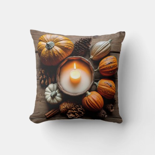 Pumpkins and cones throw pillow