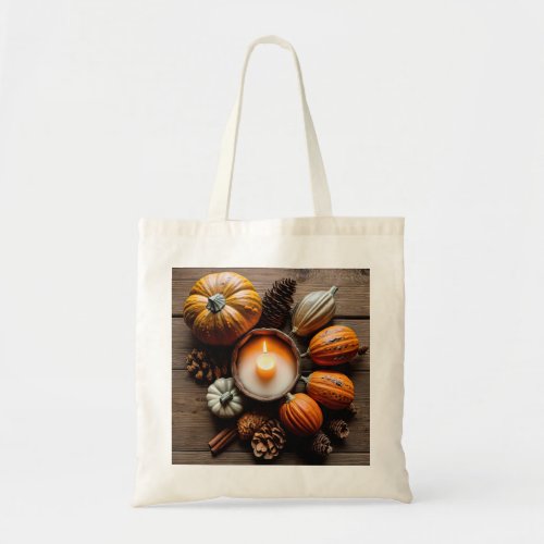 Pumpkins and cones tote bag