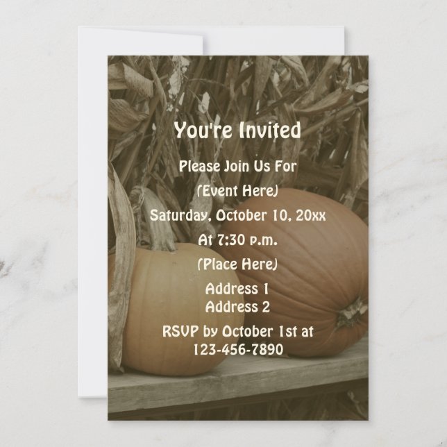 Pumpkins And Corn Stalks Autumn Party Invitation (Front)