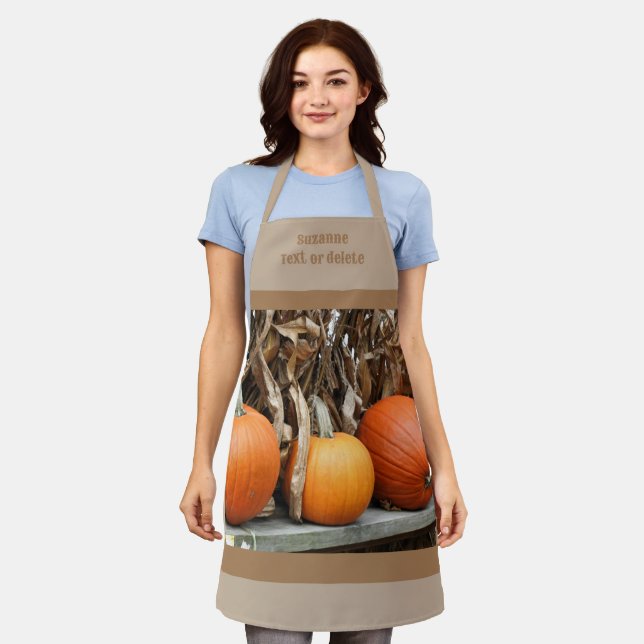 Pumpkins And Cornstalks Country Fall Personalized Apron (Worn)