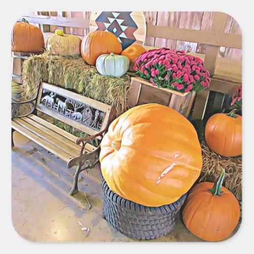 Pumpkins and Country Bench Halloween Stickers