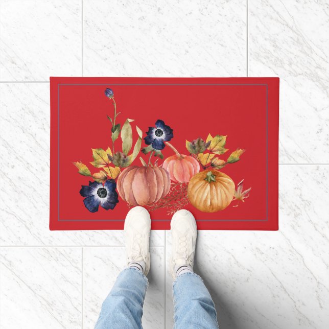 Pumpkins and Fall Flowers Floormat Doormat (Indoor)