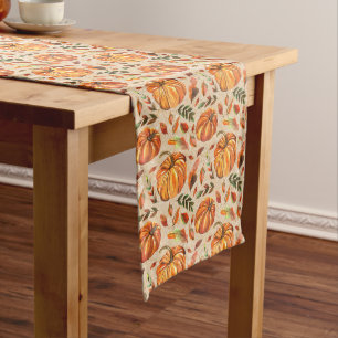 Pumpkins and Fall Leaves Long Table Runner