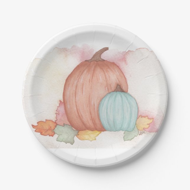 Pumpkins and Fall Leaves Paper Plates (Front)