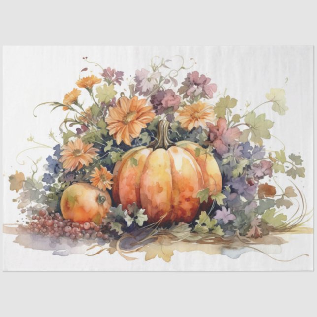 Pumpkins and Florals 2 Decoupage Paper (Front)