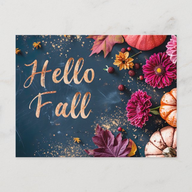 Pumpkins and Flowers Fall greeting Postcard (Front)