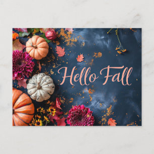 Pumpkins and Flowers Fall greeting Postcard