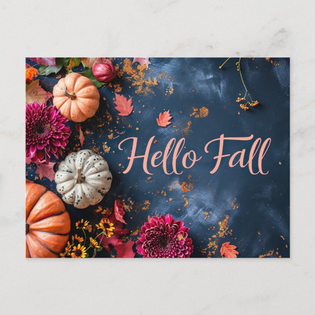 Pumpkins and Flowers Fall greeting Postcard (Front)