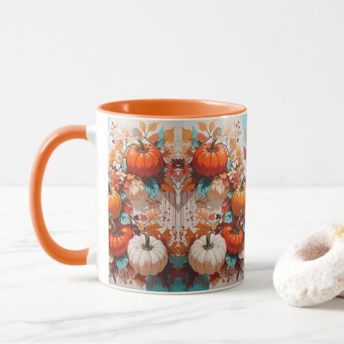 Pumpkins and Flowers on Vine _ Whimsical Autumn De Mug