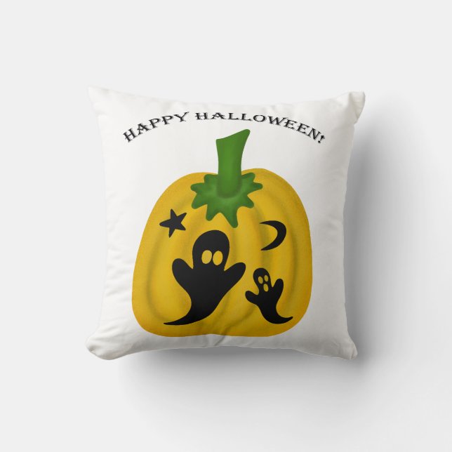 Pumpkins and ghosts throw pillow (Front)