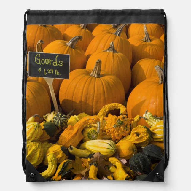 Pumpkins and Gourds Display at Moulton Farm Drawstring Bag (Front)