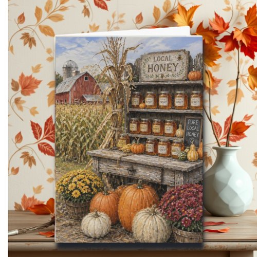 Pumpkins and Home-made Honey Farm Stand Autumn Card