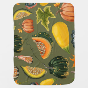 Pumpkins and Leaves: Autumn Greenery Baby Blanket