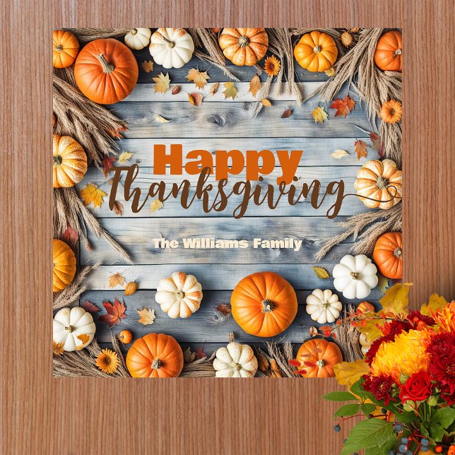 Pumpkins and Leaves on Wood Autumn Thanksgiving Poster (Creator Uploaded)