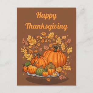 Pumpkins and Leaves Thanksgiving Day  Postcard