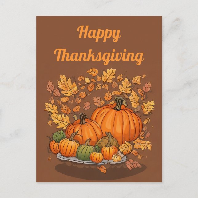 Pumpkins and Leaves Thanksgiving Day  Postcard (Front)