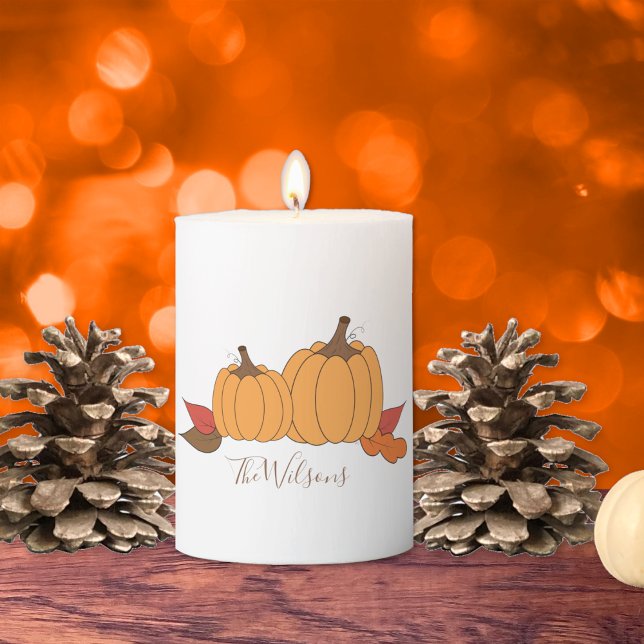 Pumpkins and Leaves Thanksgiving Pillar Candle (Thanksgiving candle .)