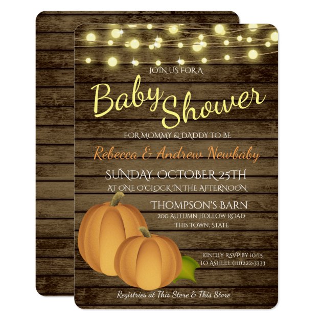 Pumpkins And Lights Rustic Autumn Baby Shower Invitation