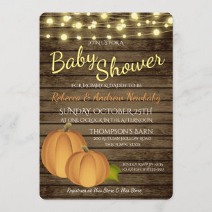 Pumpkins and Lights Rustic Autumn Baby Shower Invitation