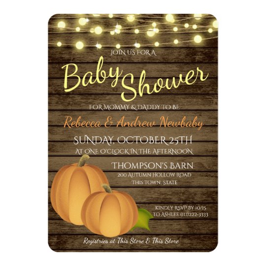 Pumpkins And Lights Rustic Autumn Baby Shower Invitation Zazzle