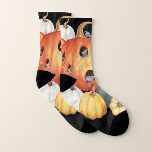 Pumpkins and Mice Whimsical Autumn Socks