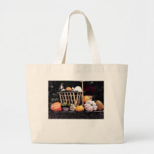 Pumpkins and Mum Autumn Picture Large Tote Bag