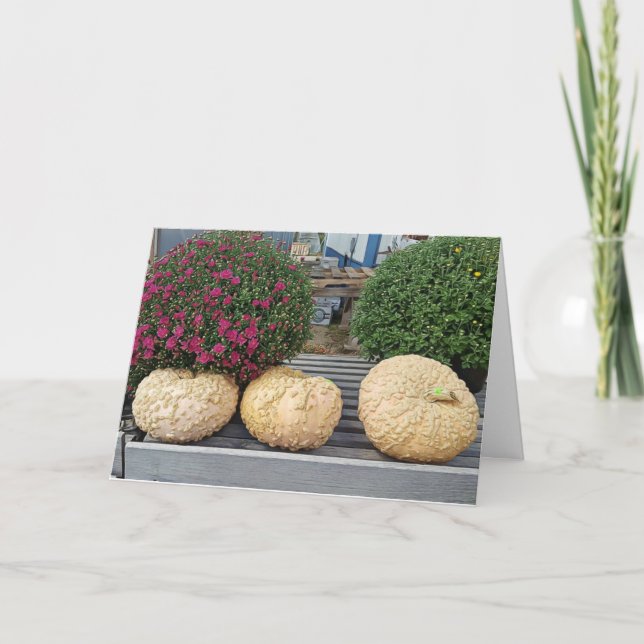 Pumpkins and Mums Autumn Blessings Card (Front)