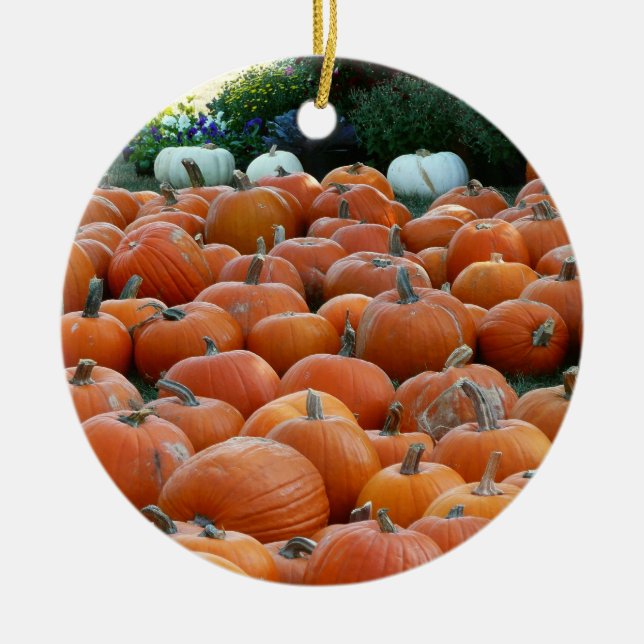 Pumpkins and Mums Autumn Harvest Photography Ceramic Ornament (Front)