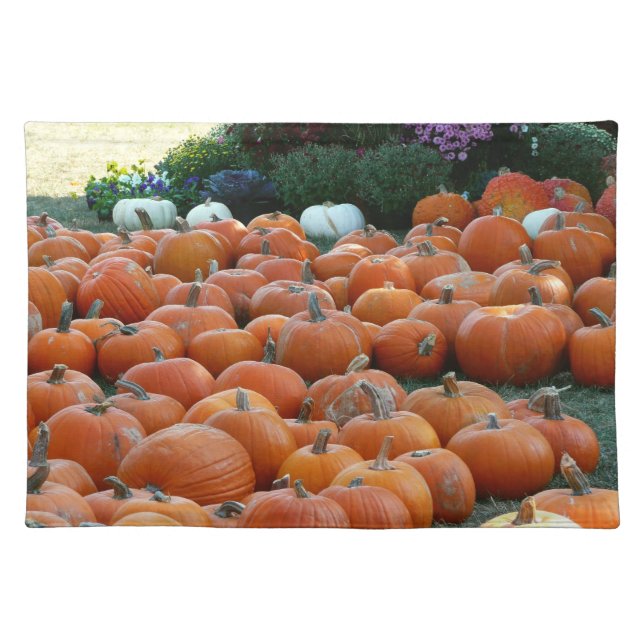 Pumpkins and Mums Autumn Harvest Photography Cloth Placemat (Front)