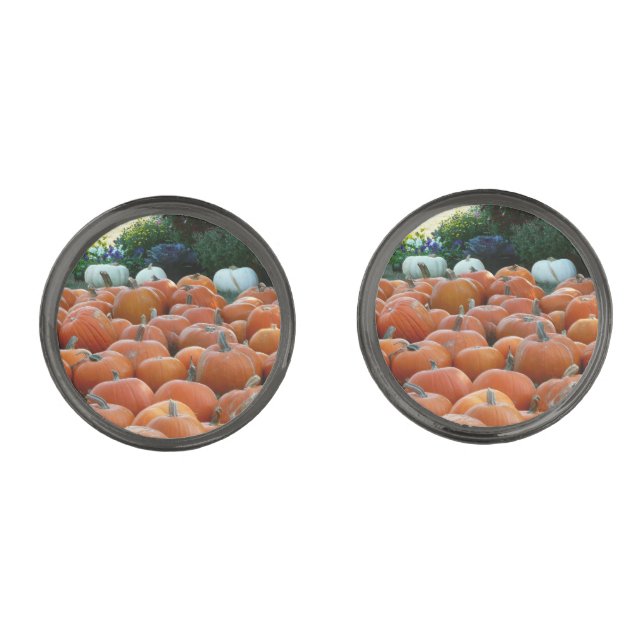 Pumpkins and Mums Autumn Harvest Photography Cufflinks (Front)