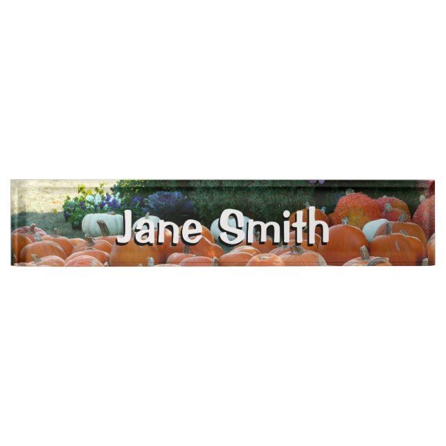 Pumpkins and Mums Autumn Harvest Photography Desk Name Plate (Front)