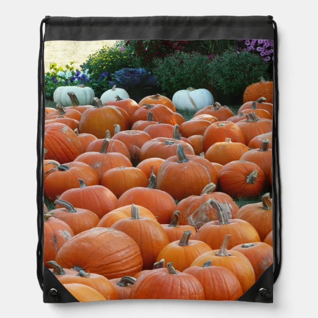 Pumpkins and Mums Autumn Harvest Photography Drawstring Bag (Front)